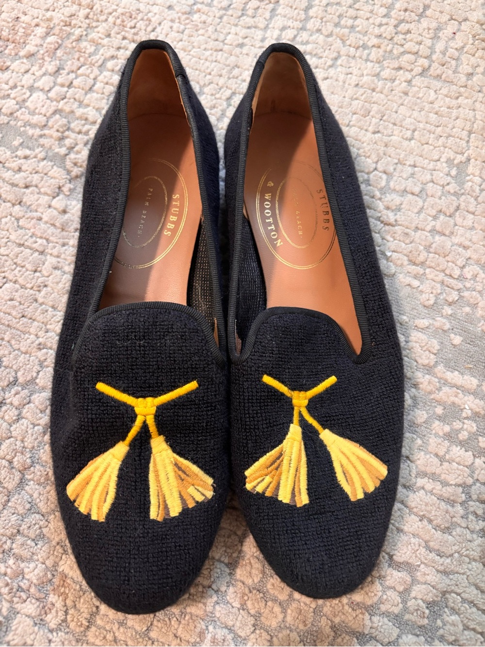 Stubbs & Wootton Black Tassel Embroidered Loafers size 9.5 women’s